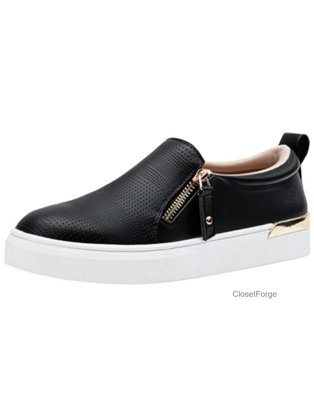 Women's Casual Slip On Shoes with Side Zipper Faux Leather Memory Foam